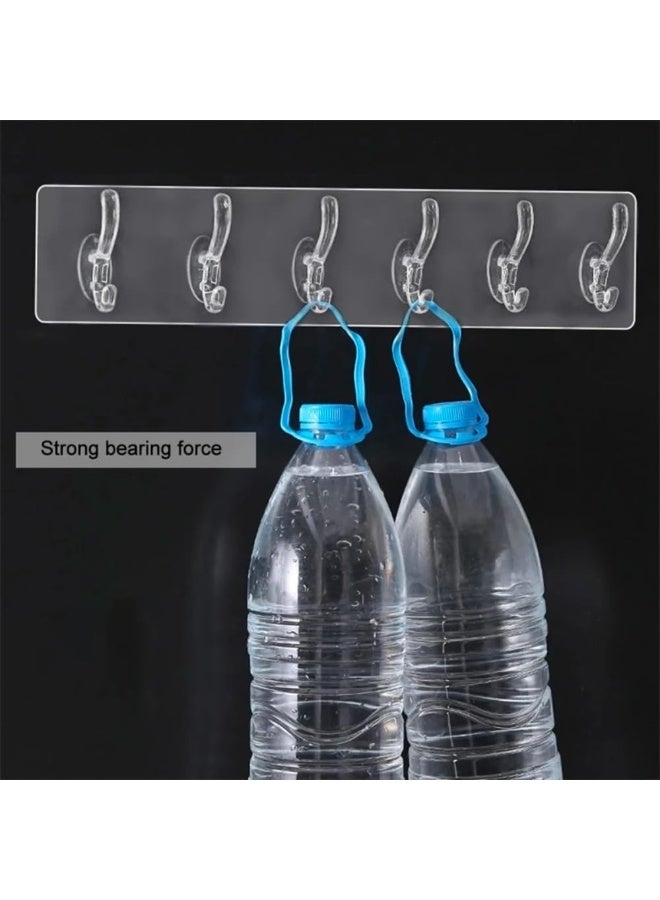 2-Pack 6-Hook Wall Hanger Strip  Multi-Purpose – Strong PVC Adhesive Hooks for Clothes, Bags, Towels & Keys, No-Drill Damage-Free Installation – Space-Saving Wall Organizer for Kitchen, Bathroom, Bedroom & Office - Image 2